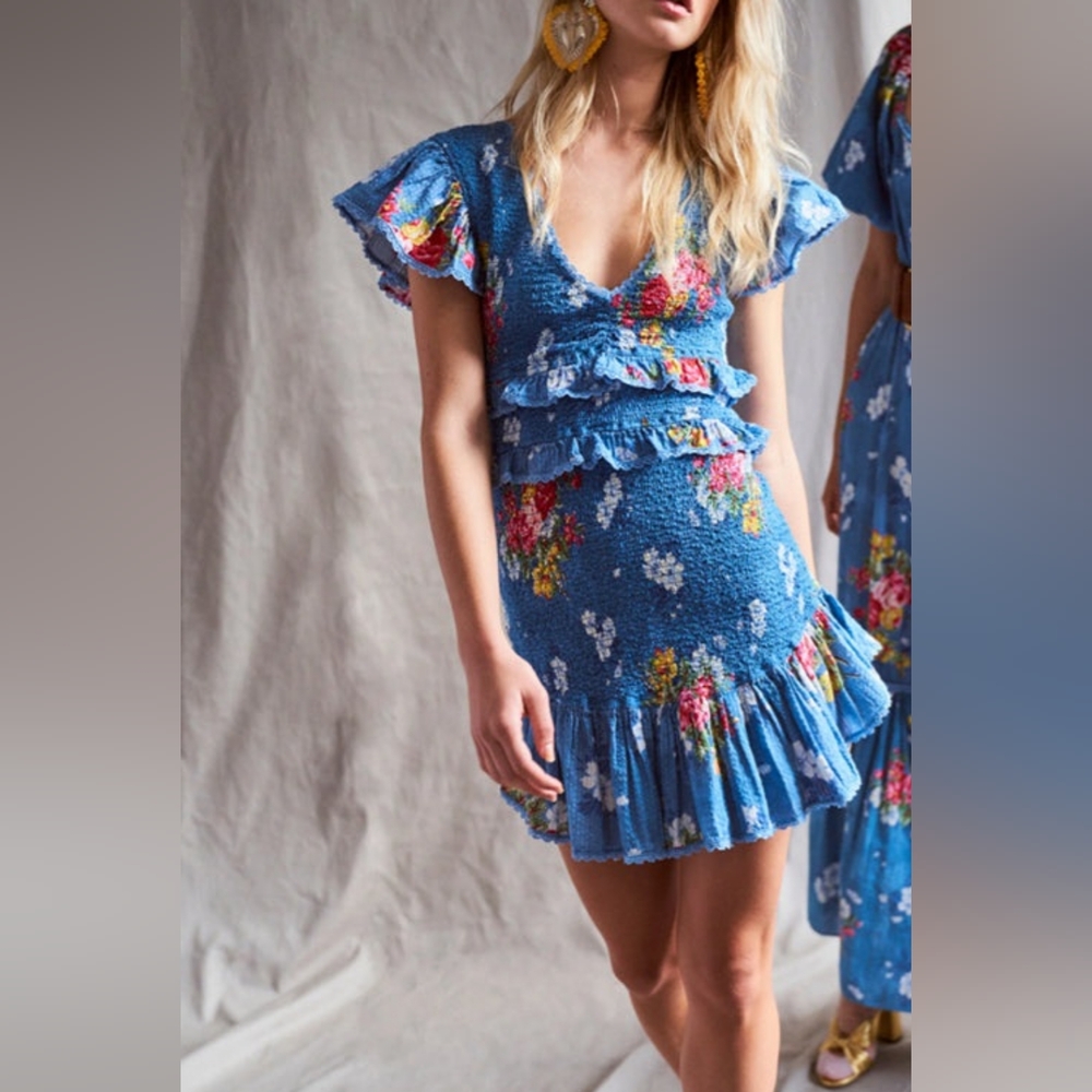 Loveshackfancy ๐ Sonora Smocked Floral Blue Ruffle Dress S - Picture 6 of 16
